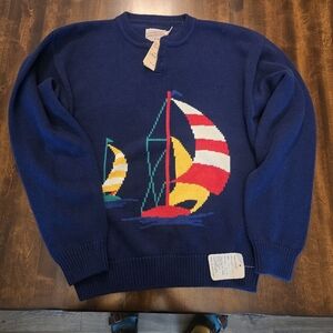Vintage 80s Dead Stock Intarsia Knit Nautical Sweater NWT